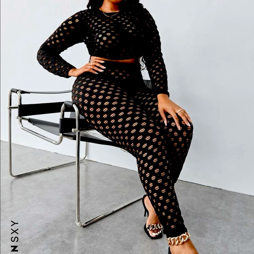 SHEIN SXY Plus Hollow Out Crop Top & Skinny Pants Lingerie